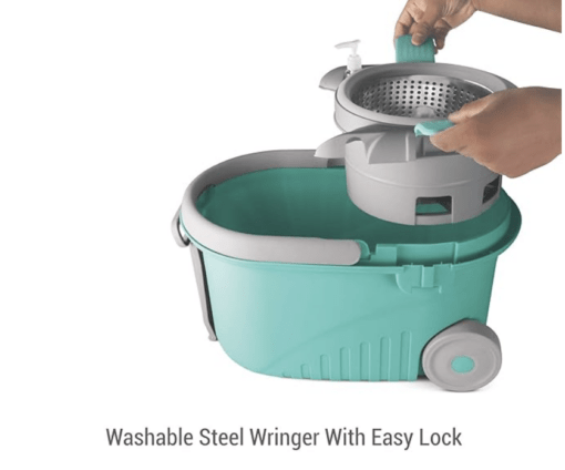 Spotzero by Milton Royale Steel Wringer Spin Mop With Big Wheels (Aqua Green, 2 Refills) - Image 3